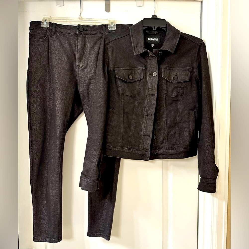 2pc Black denim w/pink shimmer jeans and jacket.